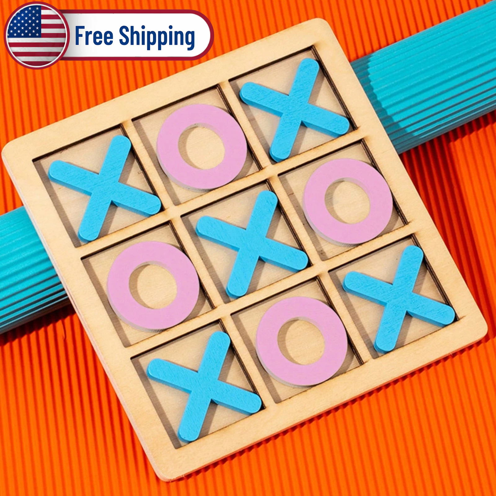 Wooden Tic Tac Toe Game Classical Kids Educational Puzzle Travel Board Toy Set