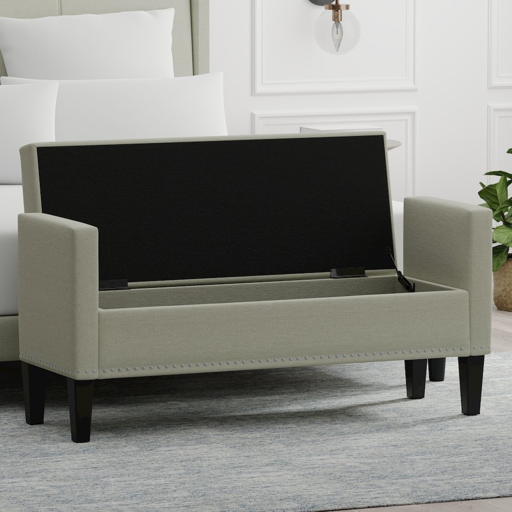 51.25" Storage Bench with Nailhead Trim - Beige