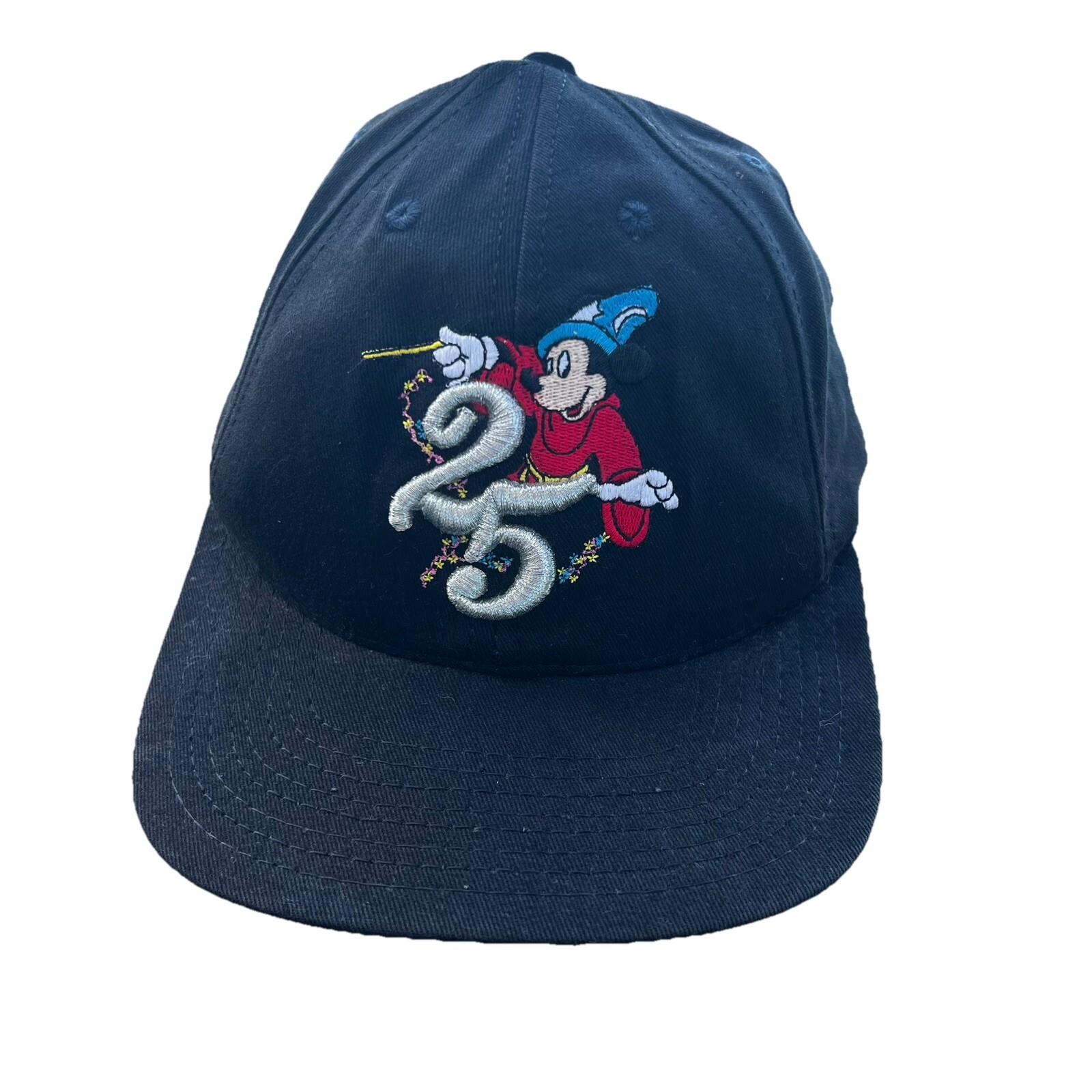 Magical Mickey WDW 25th Anniversary Black RWB Cotton Hat Cap Hook Loop