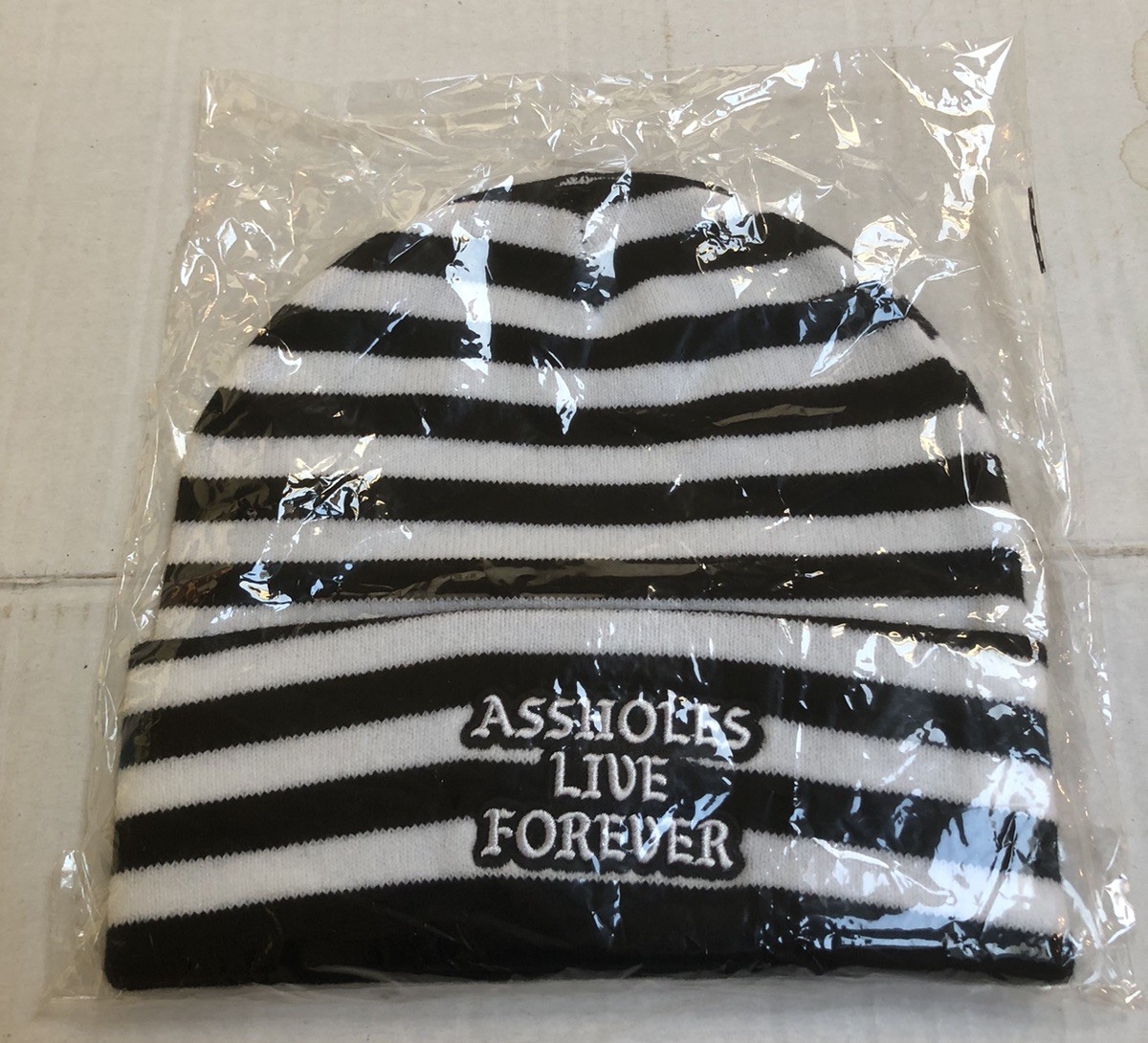 A$$holes Live Forever Black & White Striped Beanie