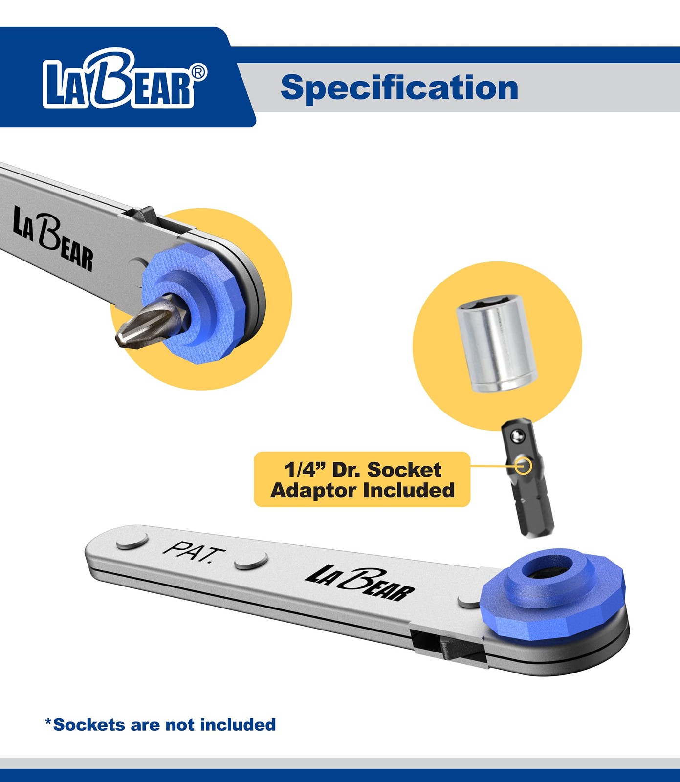 LABEAR Ultra Low Profile 12pc Ratchet and Bits Set, Blue