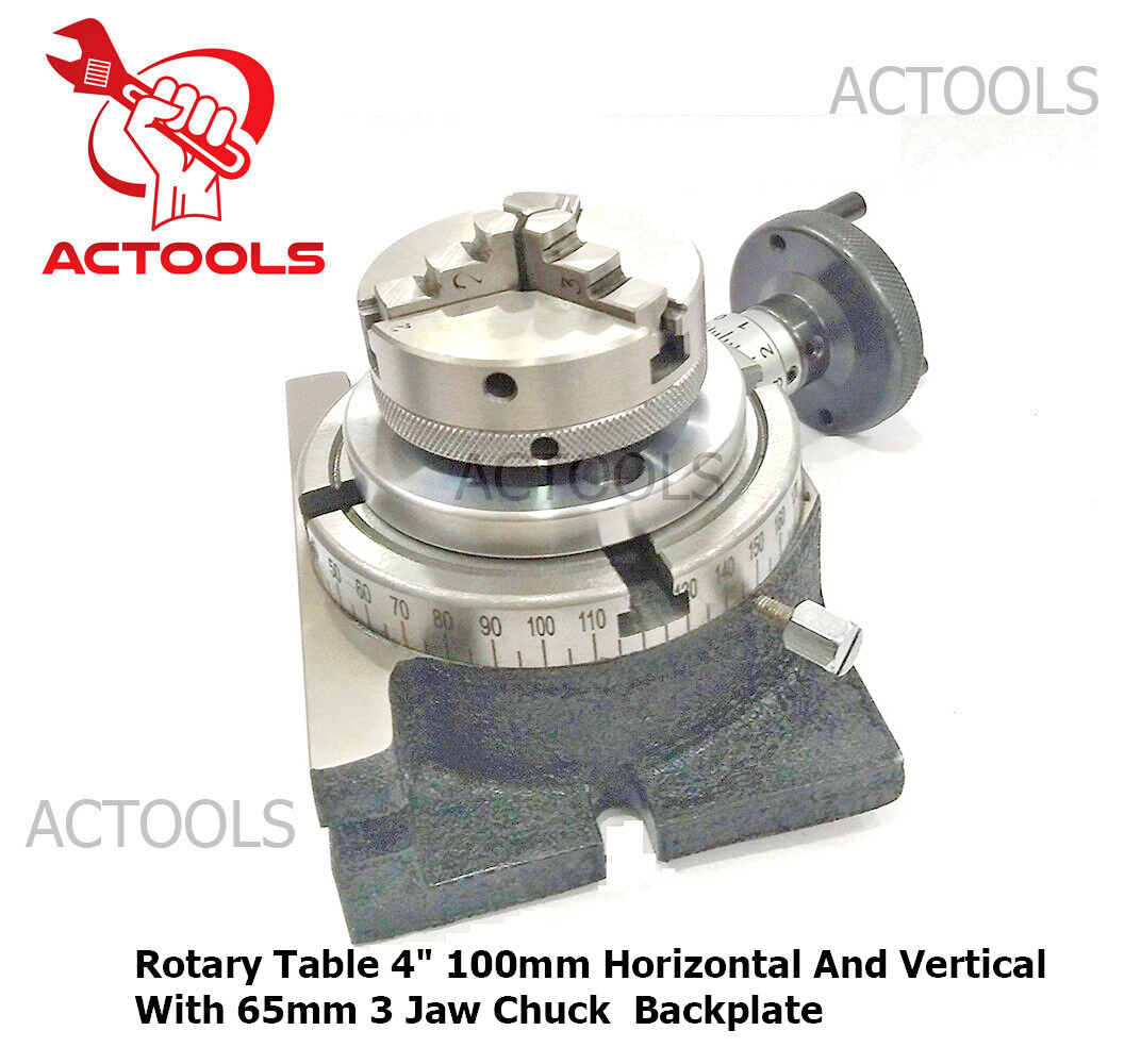 4" 100mm Rotary Table Horizontal And Vertical With 3 Jaw 65mm Chuck Backplate