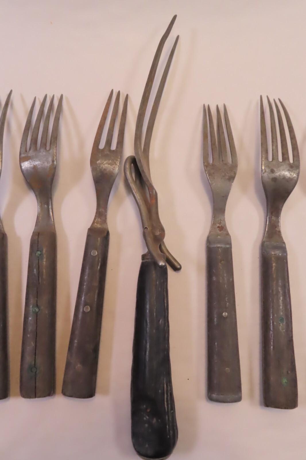 Antique Civil War Era Carving Fork and (6) Dinner Forks