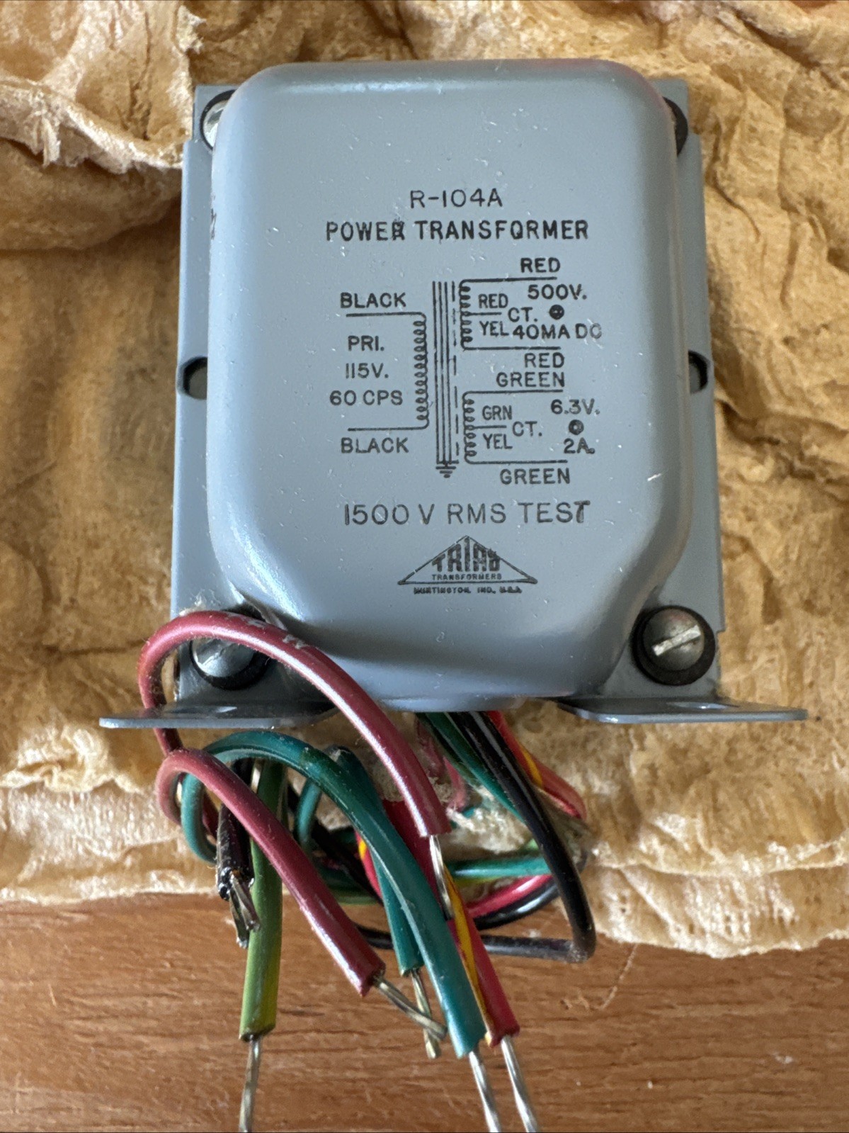 MINT NOS Triad R-104A Power Transformer - Original Box - 500VCT 40mA 6.3V 2A