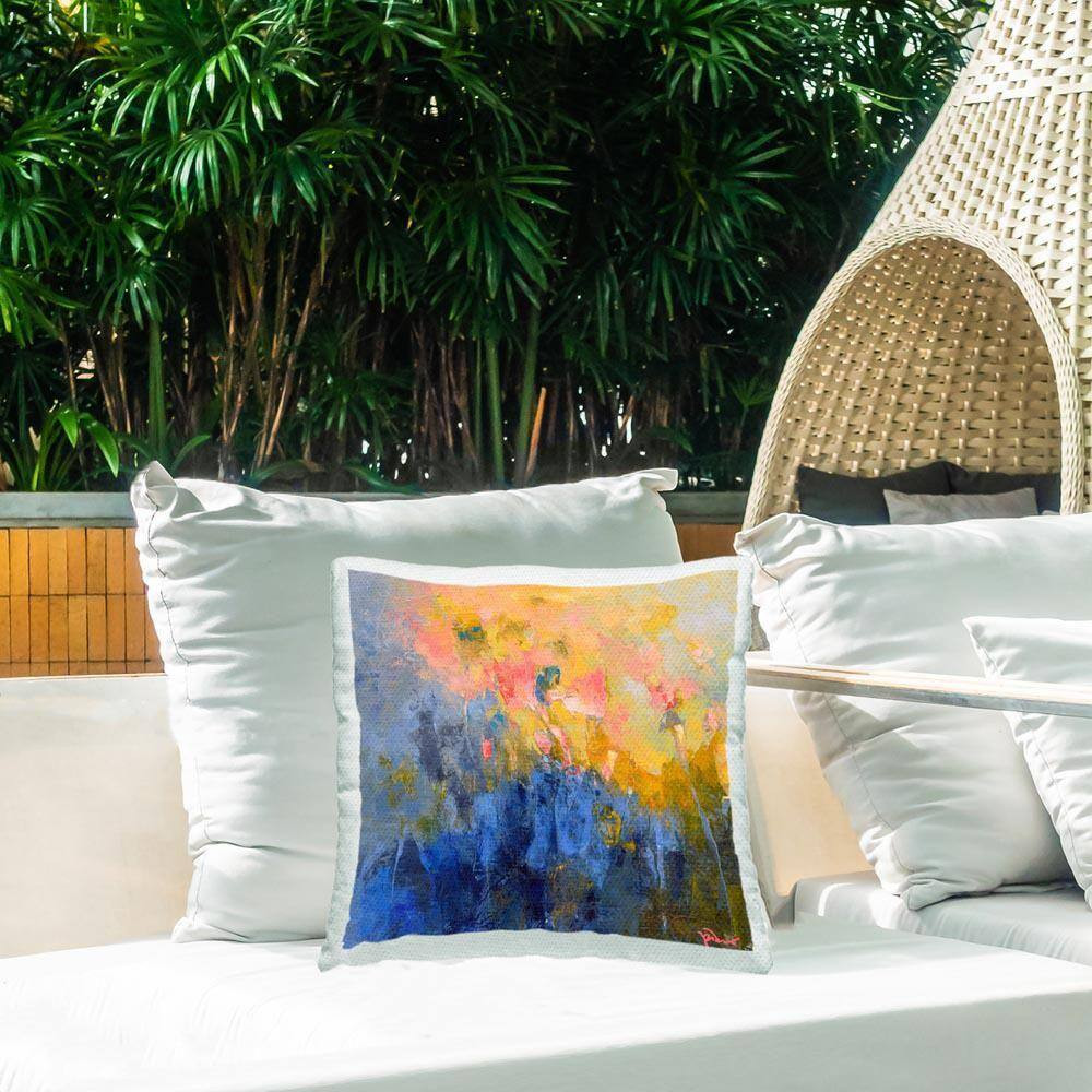 Vivid Abstract Blossoms Outdoor Printed Throw Pillow by Patrick Dennis