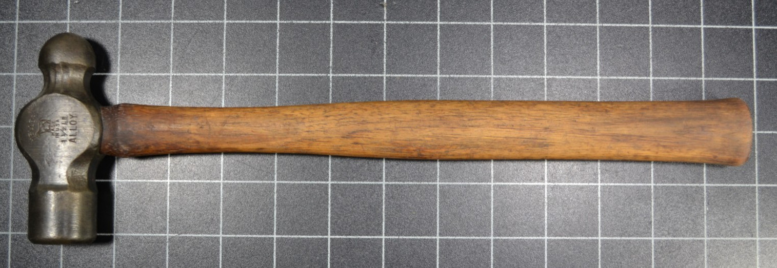 HELLER - ALLOY - 1 1/2# - BALL PEIN HAMMER - ORIGINAL HANDLE - RARE W/ ALLOY MRK