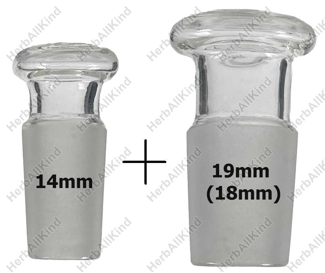 1x 14mm & 1x 19mm ( 18mm ) Glass Plug Set Hollow Cleaning Borosilicate Stopper