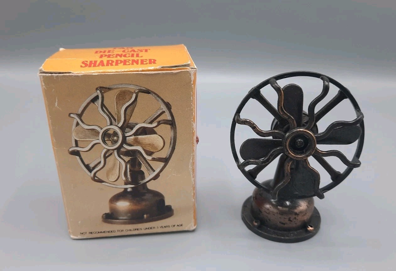 Vintage Fan Die-Cast Pencil Sharpener #201 Made in Hong Kong w/Box