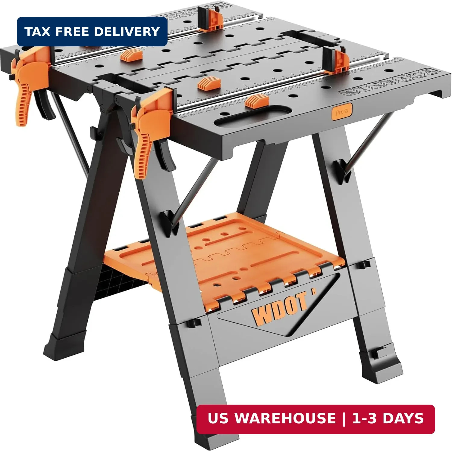 Work Bench Table 2 in 1 Portable Folding Workbench for Garage Sawhorse 500lbs Mo
