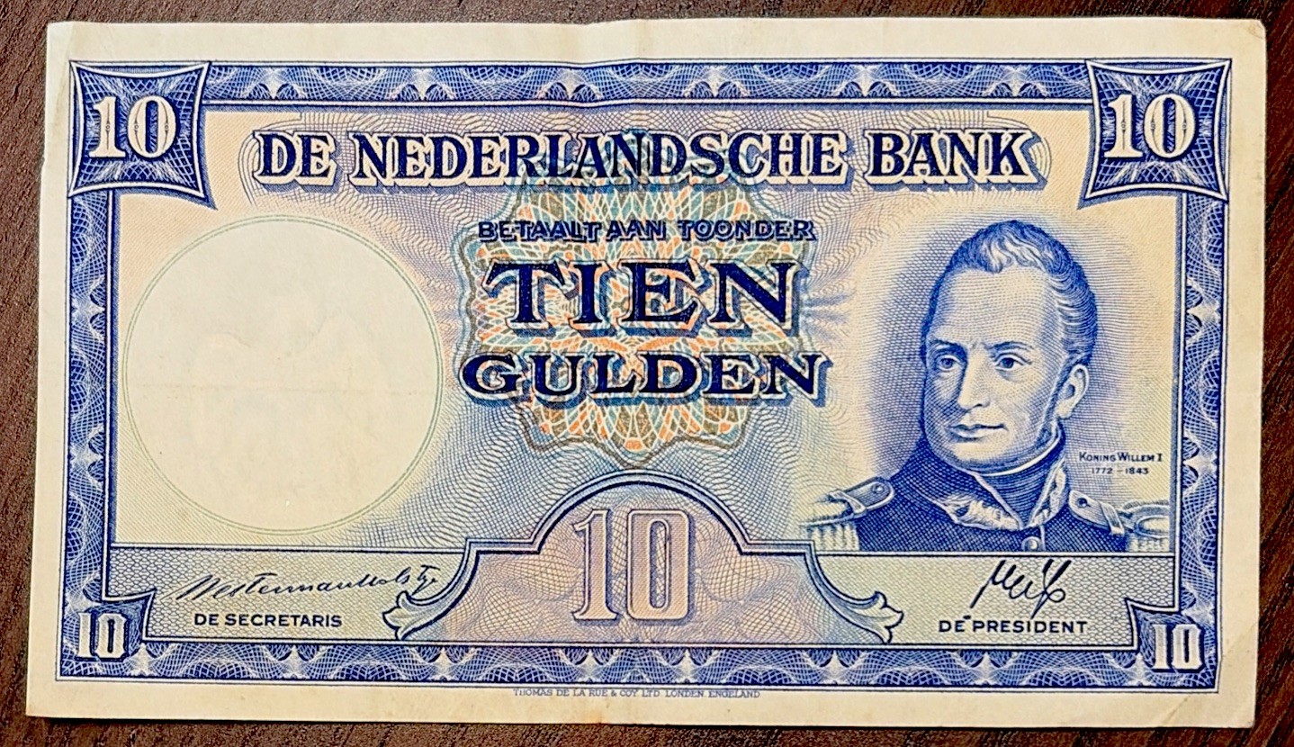 NETHERLANDS 1945 10 Gulden RARE Banknote