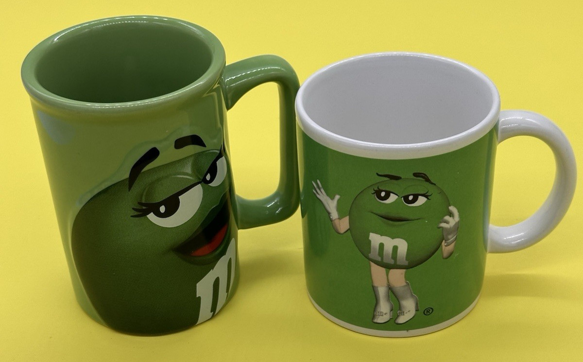 M&M's 2 Lot Ms Green Cups/Mugs 12oz&8oz Licensed 2009 12oz Cup in 3D/8oz Sitting
