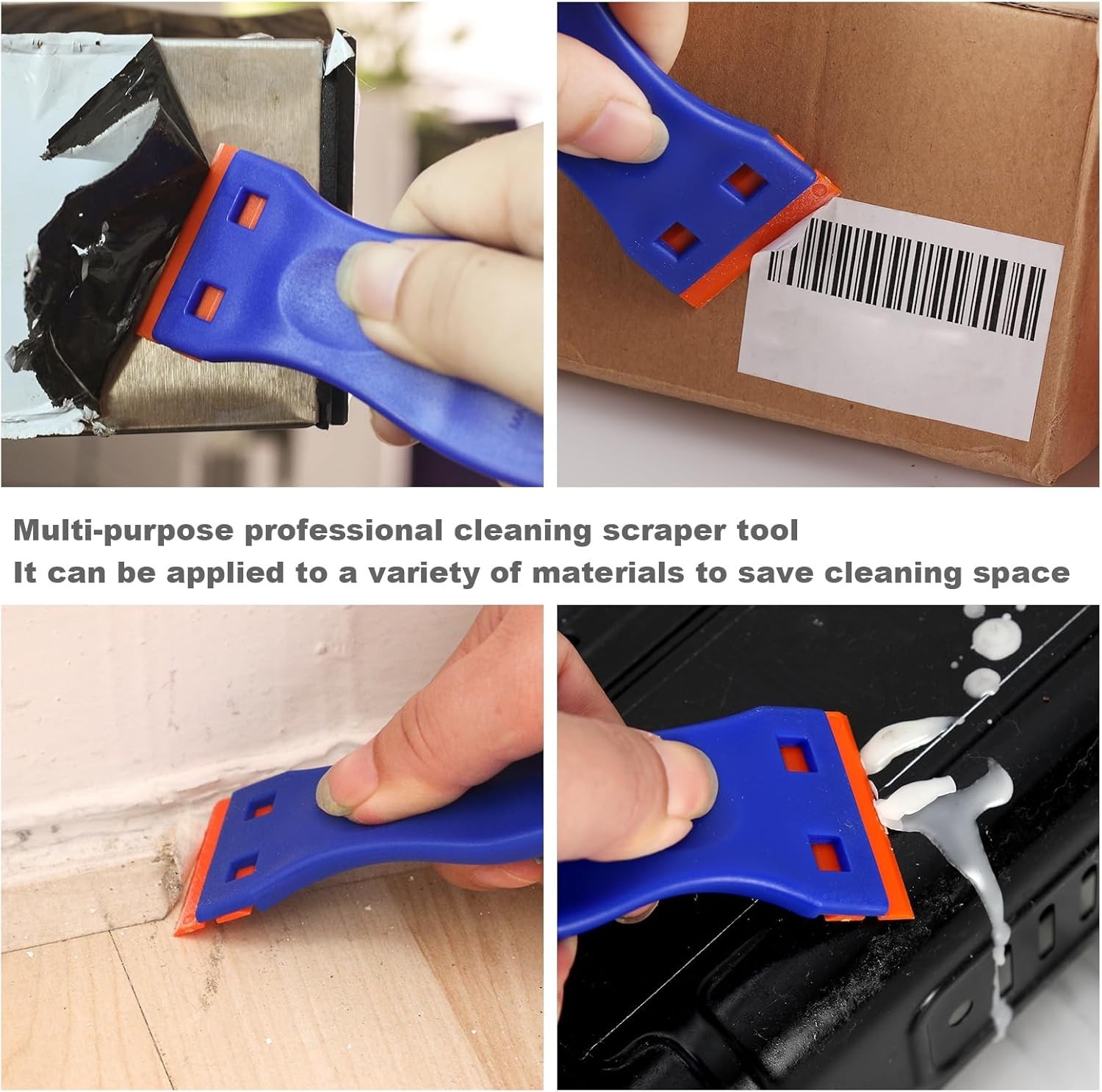 Plastic Razor Blade Scraper 4 Pcs and 120 Pcs Blades, Remove Label Decal Tool.