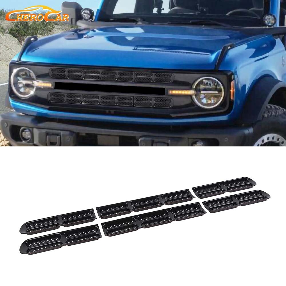 6pcs Gloss Black Front Grille Grill Insert Net Trim Decor For Ford Bronco 21-25
