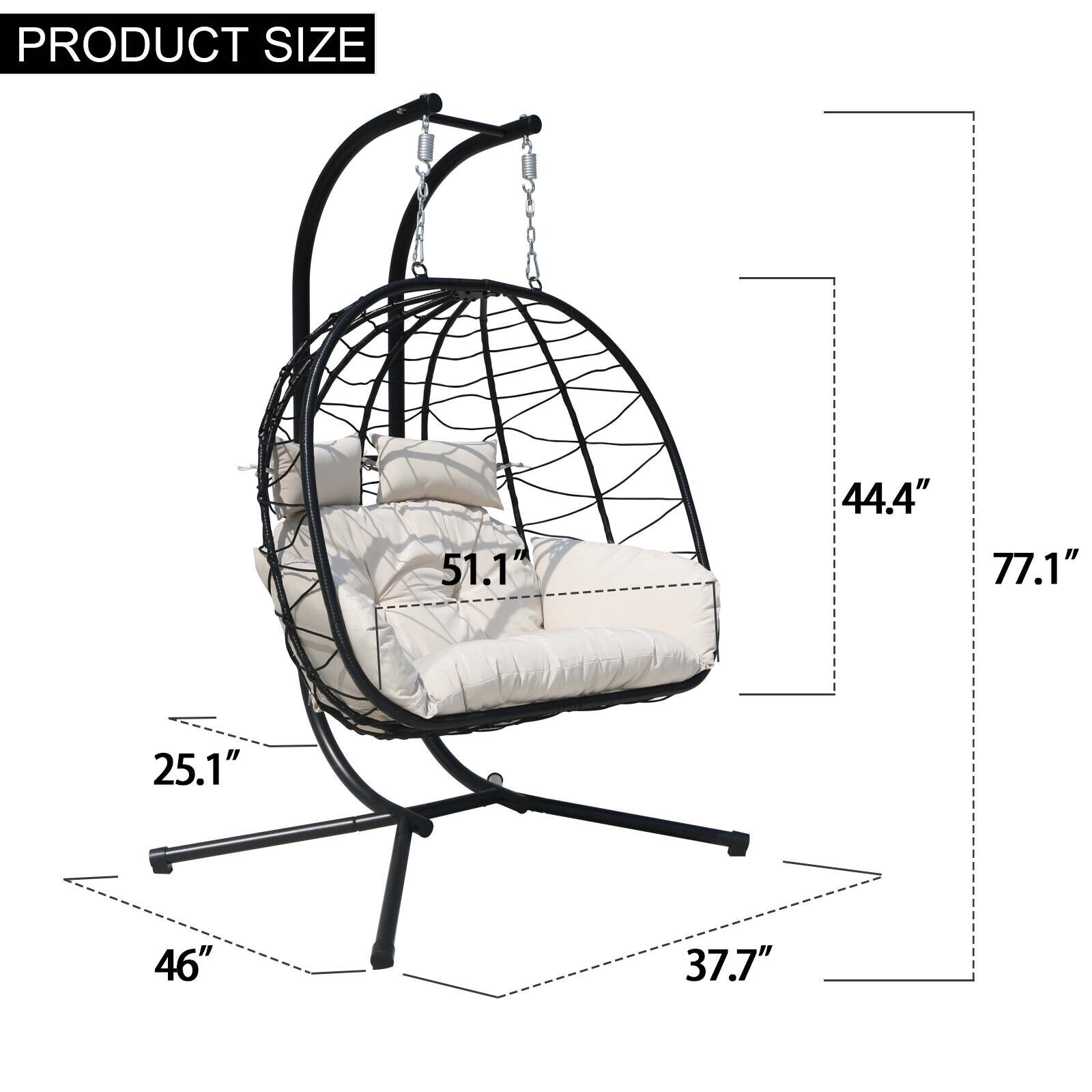 2-Person Hanging Egg Chairs for Outside Double Porch Swing Chair with Stand