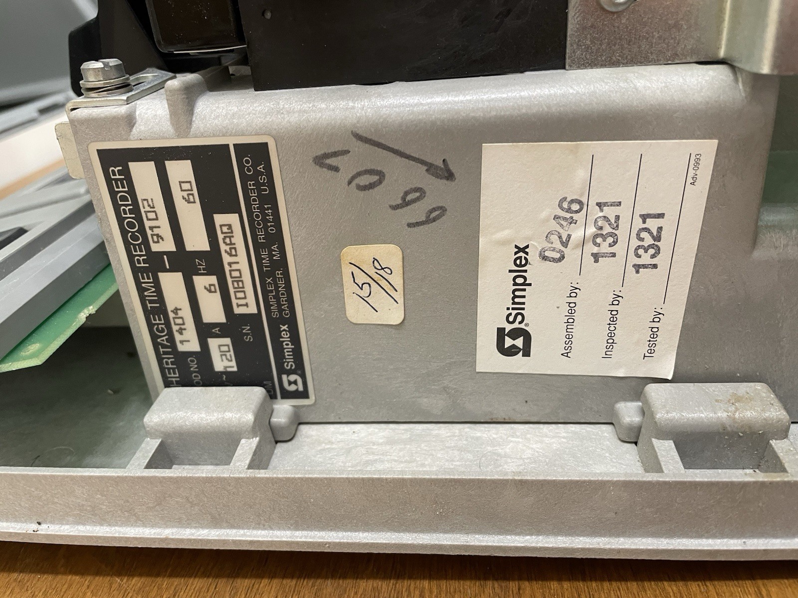 Simplex Heritage Calculating Totalizer Timeclock Payroll Recorder 1404-9102 -Key