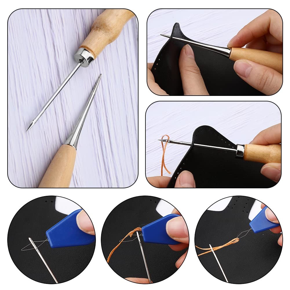 46 Pcs Leather Stitching Sewing Kit,Sewing Tools Kit with 4mm Lacing Stitchin...