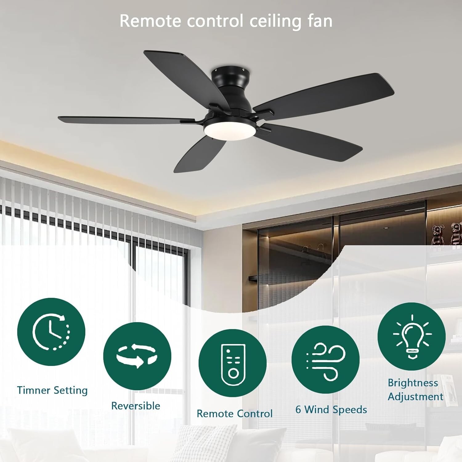 52" Flush Mount Ceiling Fan with Lights, Remote/APP Control, DC Motor