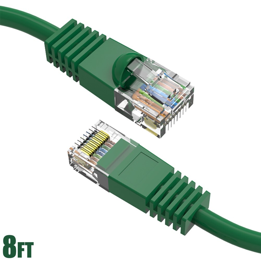 8FT Cat5E RJ45 Network LAN Ethernet UTP Patch Cable Snagless Boot Copper Green