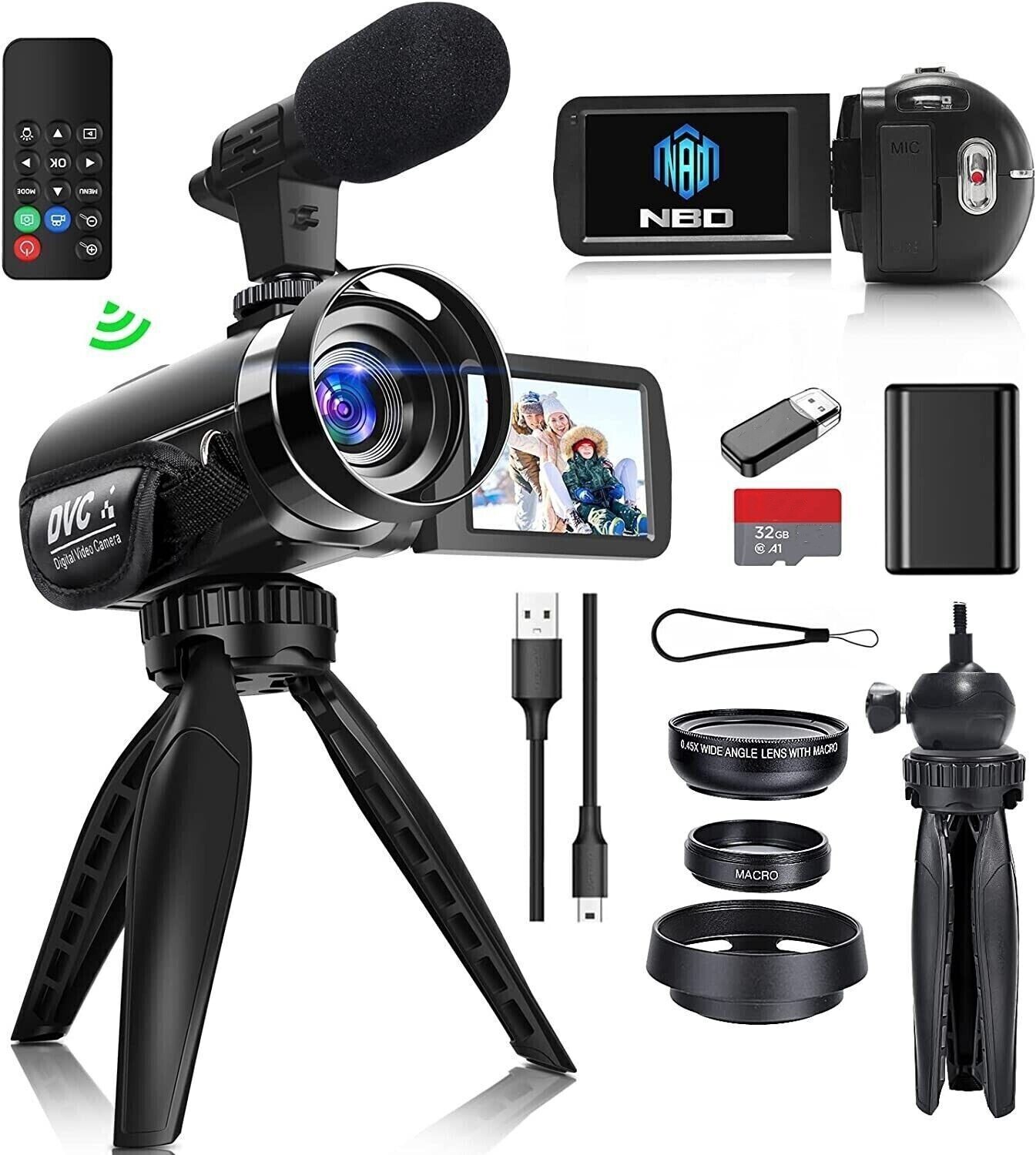 Video Camera Camcorder 2.7K 42MP 18X 3'' Flip Screen for Vlogging Remote Control