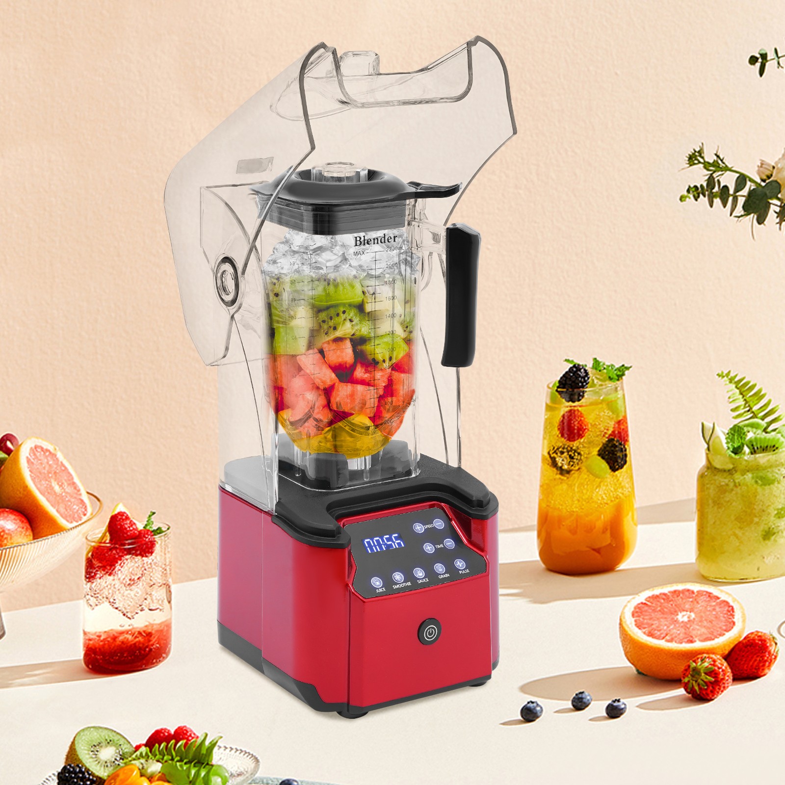 Commercial Professional Blender W/ Shield Quiet Sound Enclosure Timer 2200W