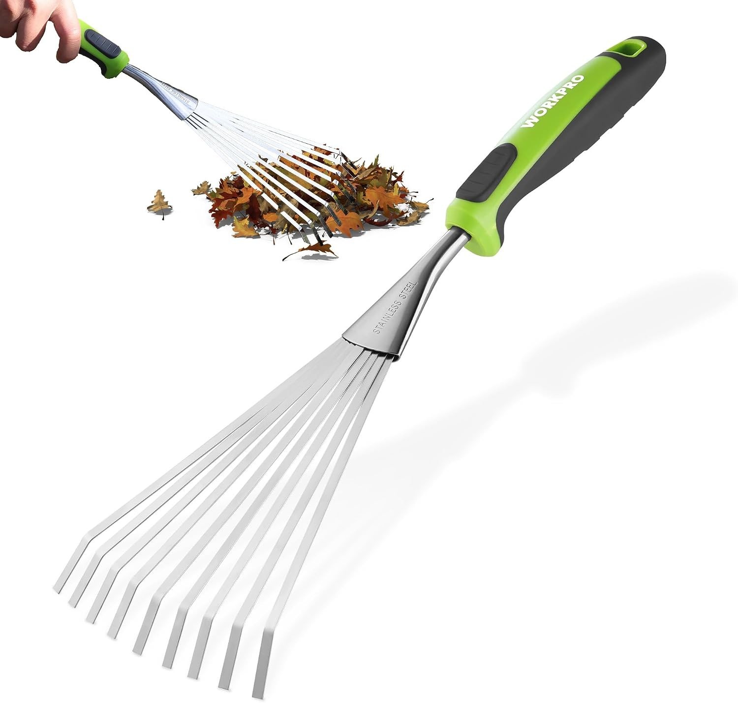 16" Hand Rake, Garden Rake with Soft Handle | Heavy Duty Stainless Steel Small G