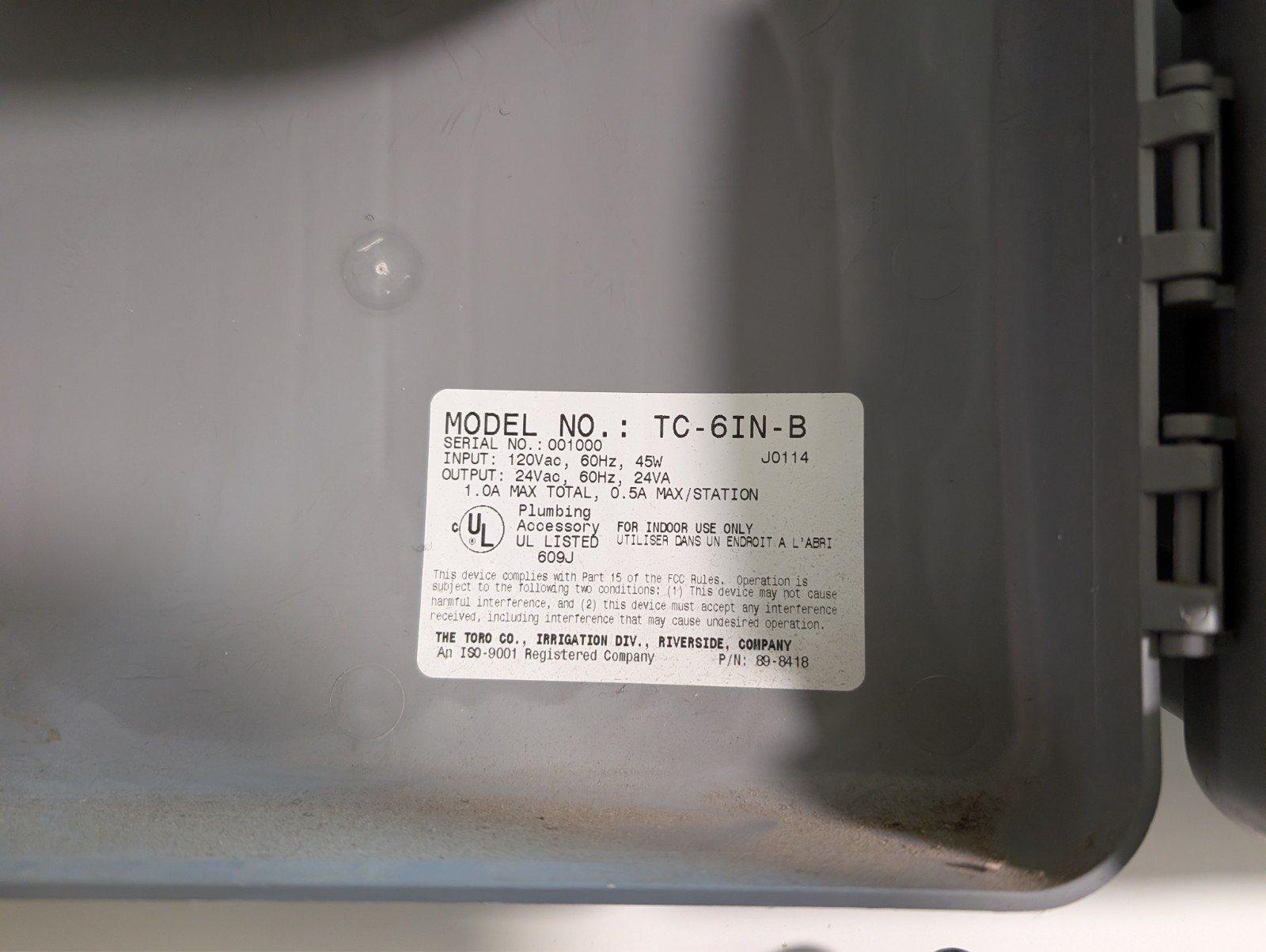 Irritrol System Total Control TC-6IN-B 6 Station Sprinkler Controller - Tested