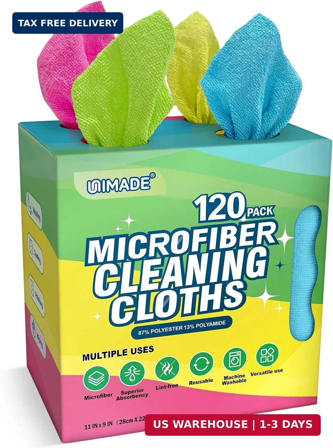 Microfiber Cleaning Cloth, 120 Pack Reusable Paper Towels | Microfiber Towels fo