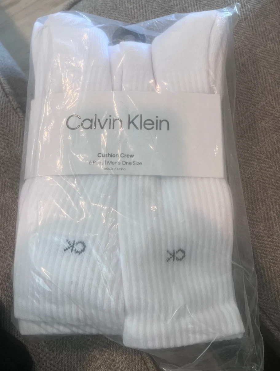 Calvin Klein 6 Pair Cushion Crew Socks White Men’s One Size CKM211CR03002 NWT