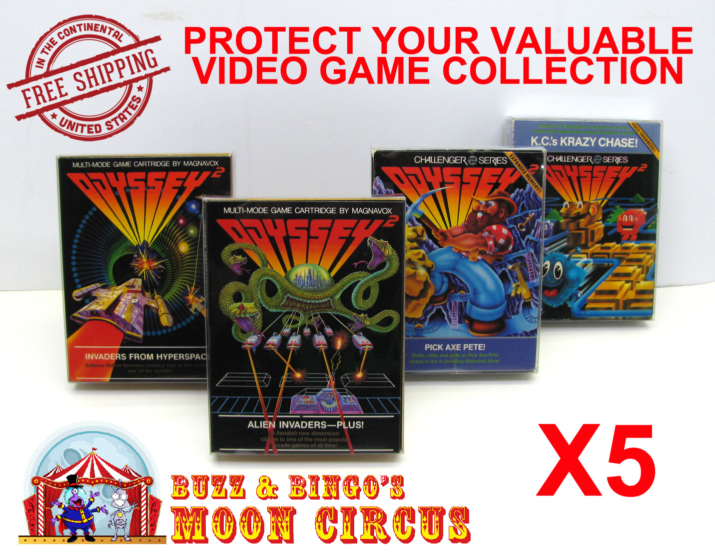 5x MAGNAVOX ODYSSEY 2 CIB GAME - CLEAR PLASTIC PROTECTIVE BOX PROTECTOR SLEEVE