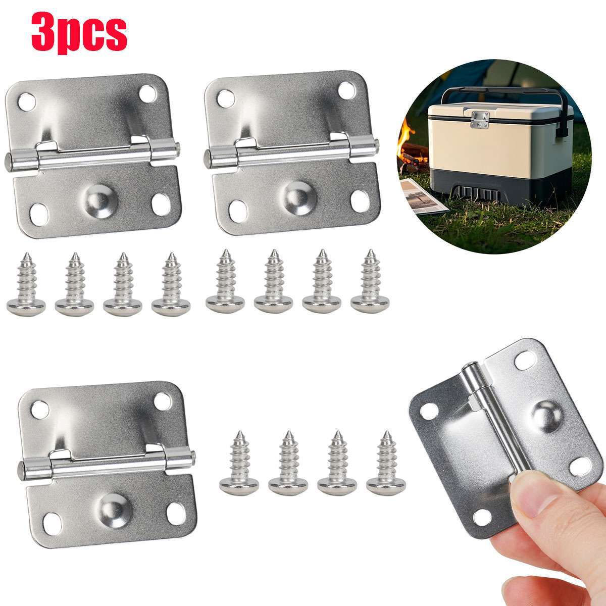 3PCS Cooler Hinges & Screws Stainless Steel Replacements For Camping Cooler