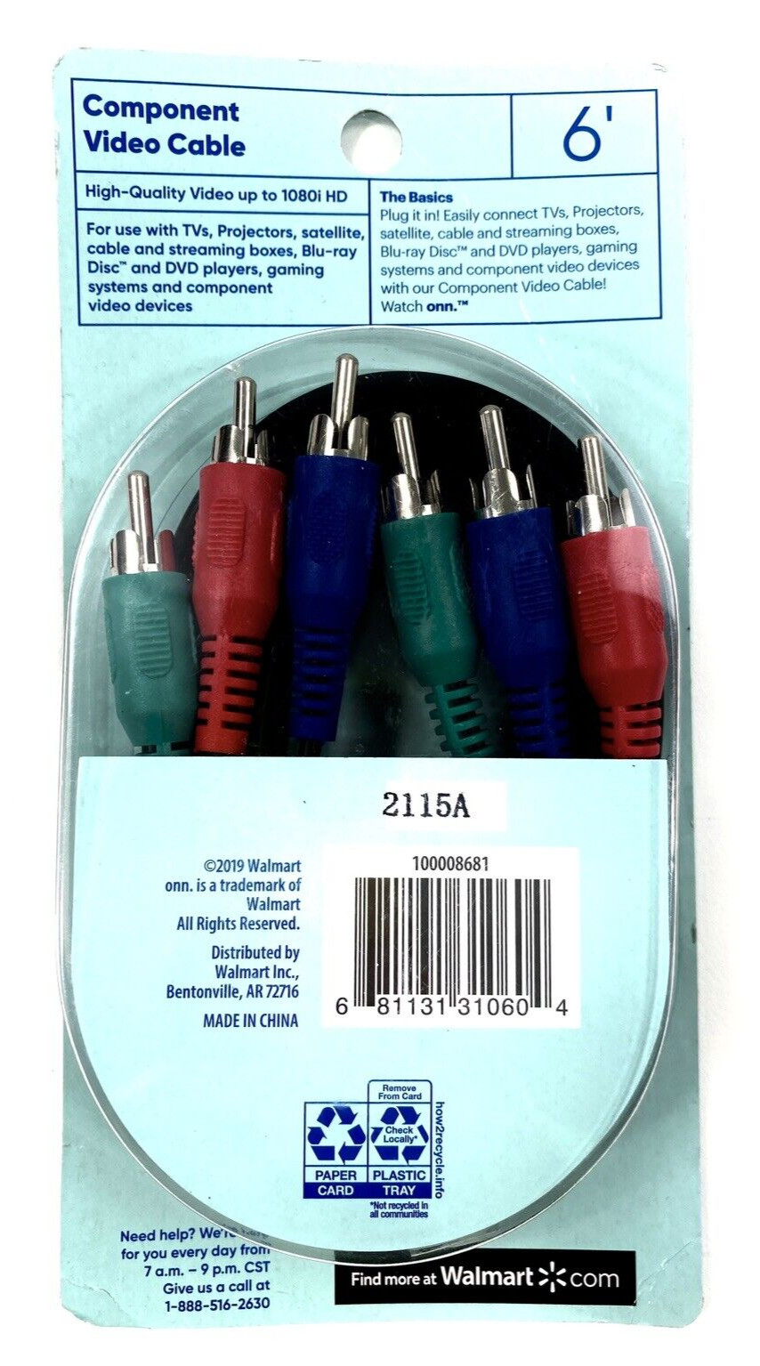 Component Video Cable 6' High-Quality Video up to 1080i HD