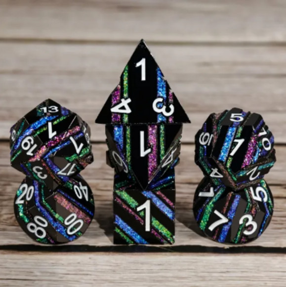 Banded Black Rainbow Mica | Metal DnD Dice Set | Dungeons & Dragons AD&D d20