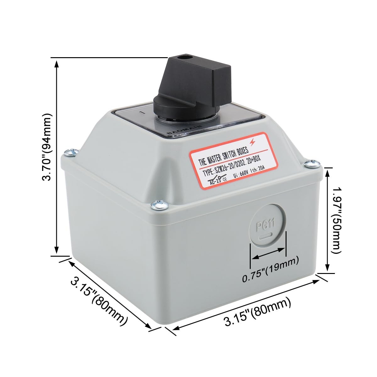 Durable 660V 20A Rotary Switch with Box - 3 Position Electrical Control