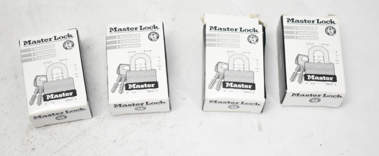Lot of 4 Master Lock 105KA Wide Warded Padlock 1-1/8" Steel Alike Key 048