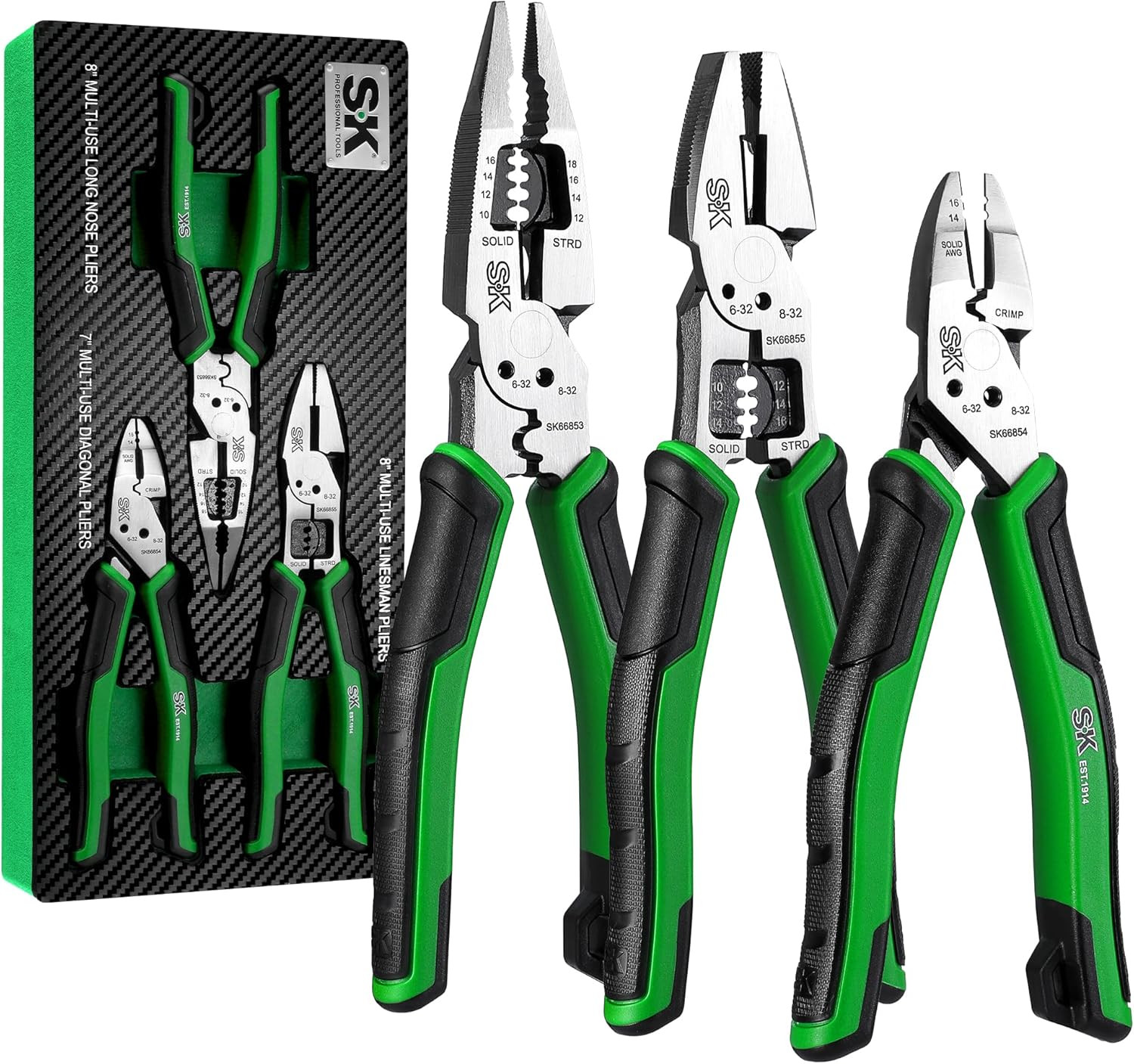 3-Piece Pliers Set with EVA Organizer - Multi-Use, Anti-Slip Handles