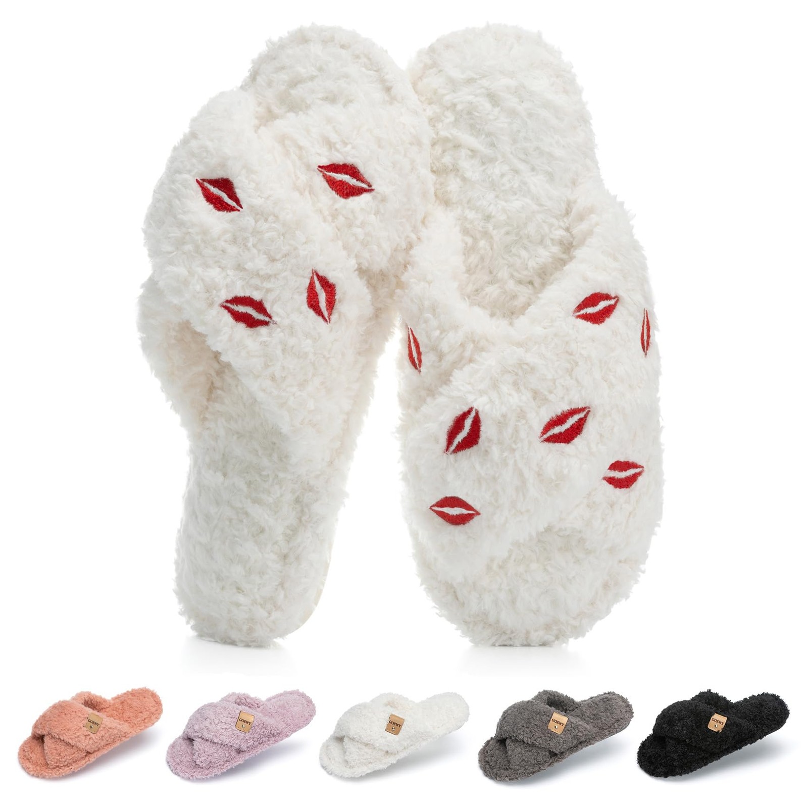 GOEWY Valentines Day Lips Gifts for Womens Mom Her Fuzzy Open Toe Slippers fo...