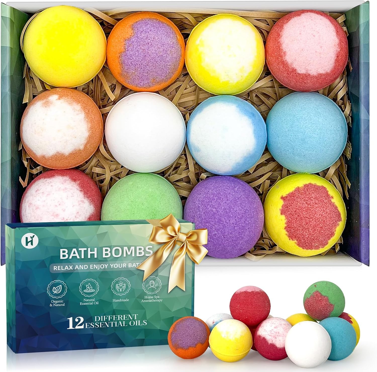Bath Bombs Birthday Gifts for Women & Men Set, 12 Pack Handmade Natural & Organi