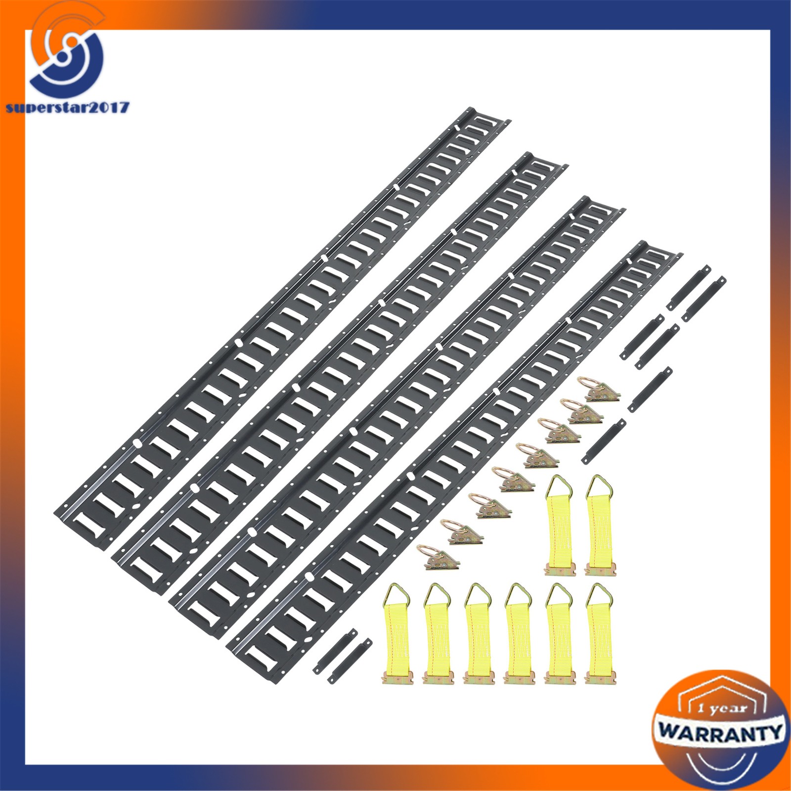 28PCS E-Track  Kit 4x 5ft Black Rails 8 D-Rings 8 O-Rings 8 End Caps
