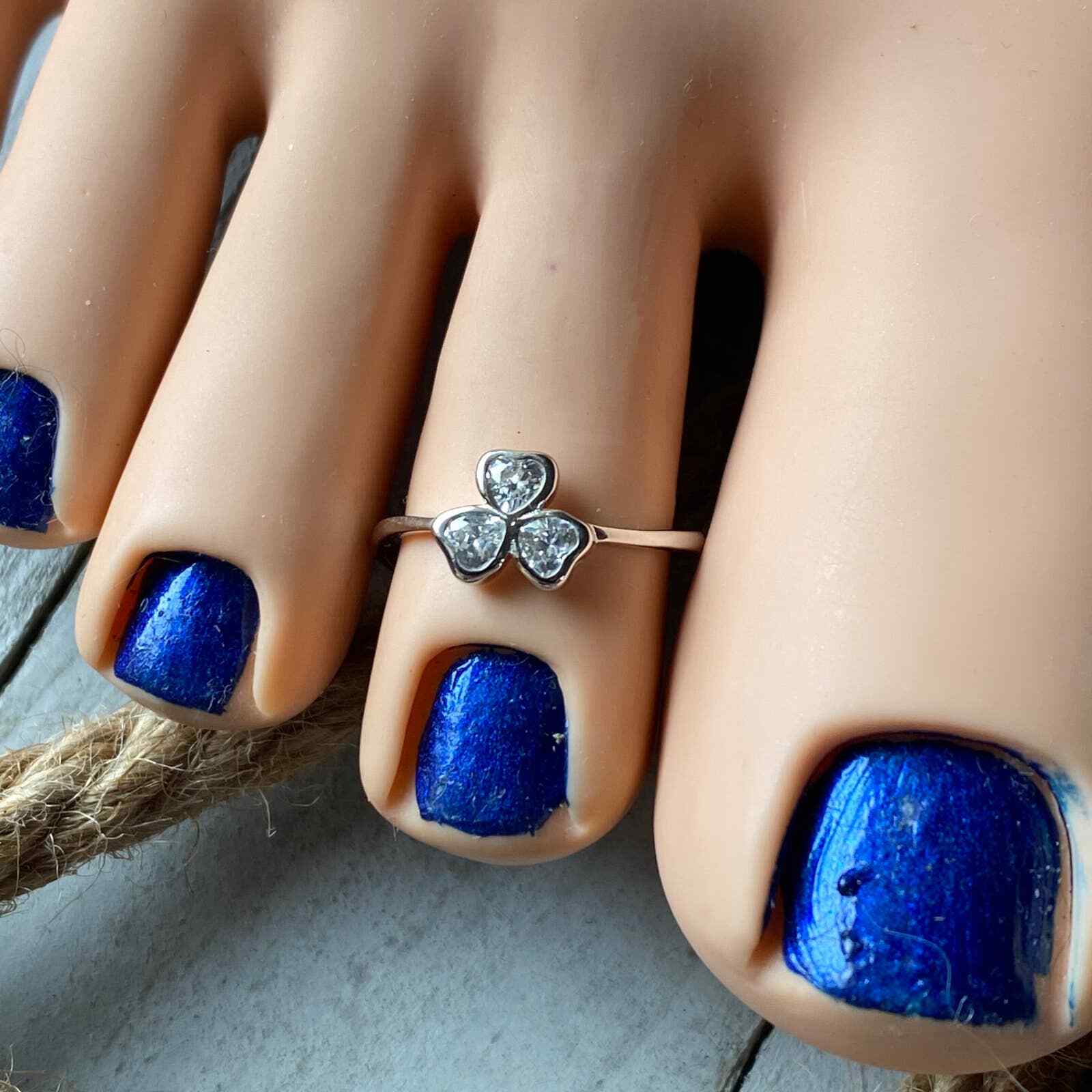 Sterling Silver Heart Clover Shamrock Cz Toe Ring Midi Ring