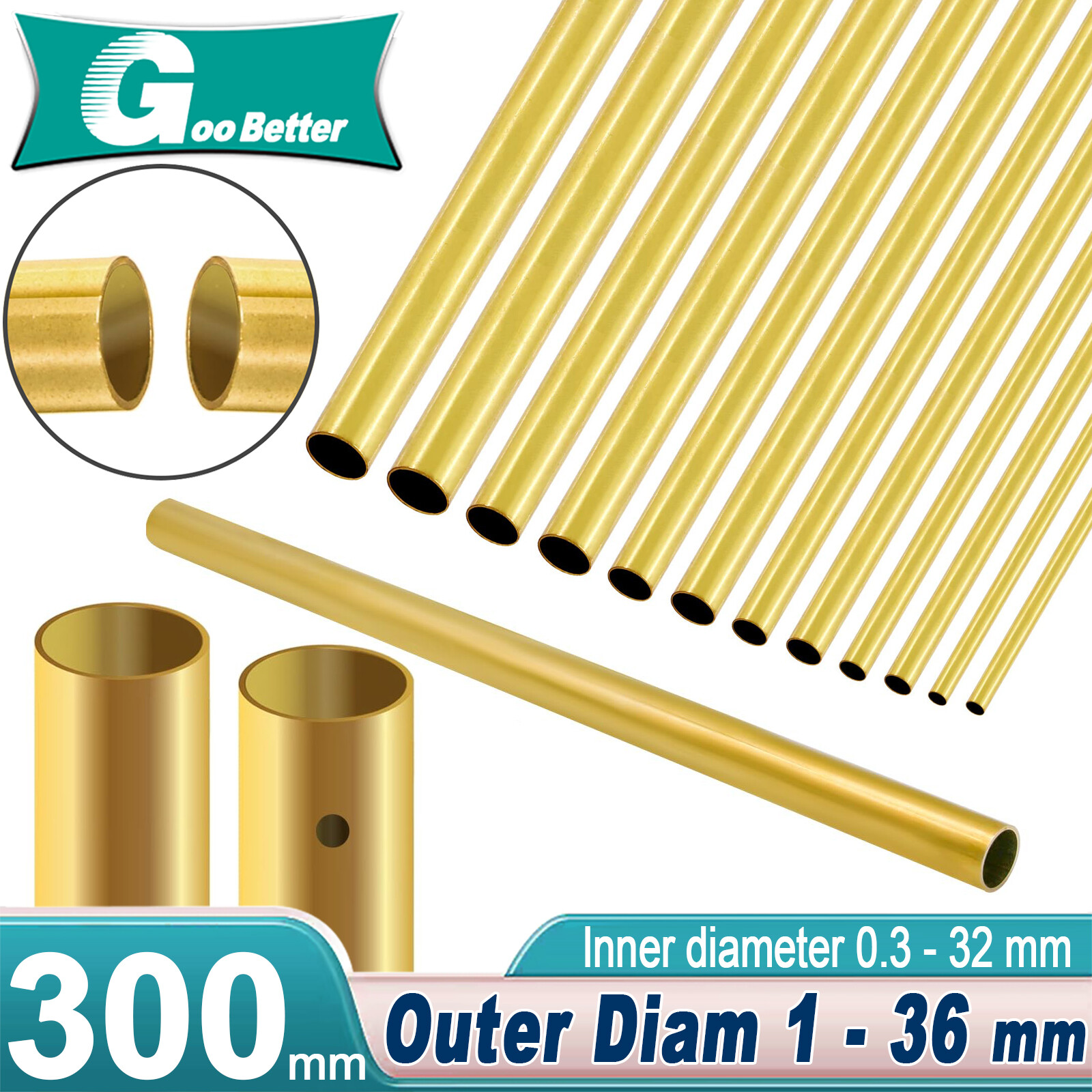 Brass Tube 1mm 2mm 3mm 4mm 5mm 6mm 7mm 8mm 9mm 10mm 11mm 12mm 13mm O.D. x 300mm