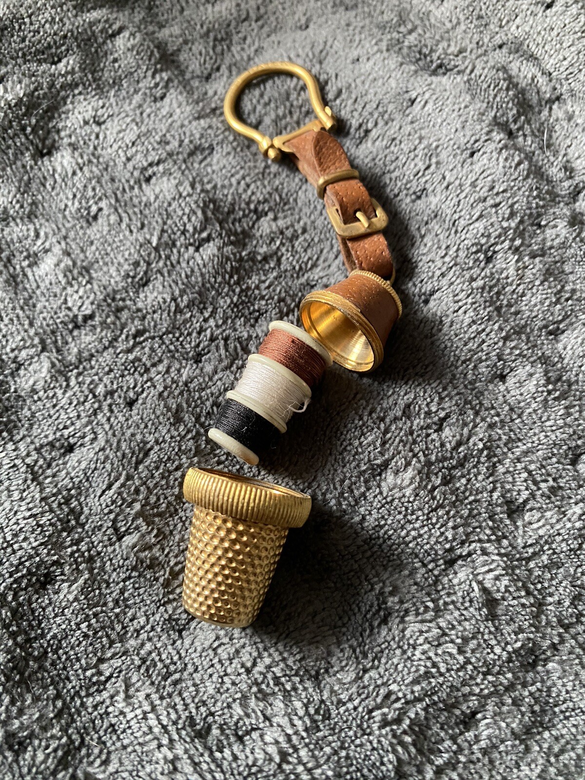 old antque vintage keychain Lord Patent thimble and thread