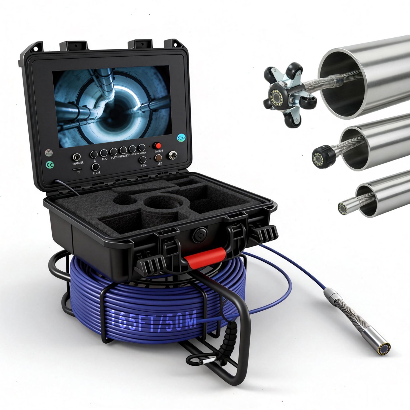 164ft Sewer Pipe Inspection Camera 512hz Self-leveling Pipe Camera 9" Display