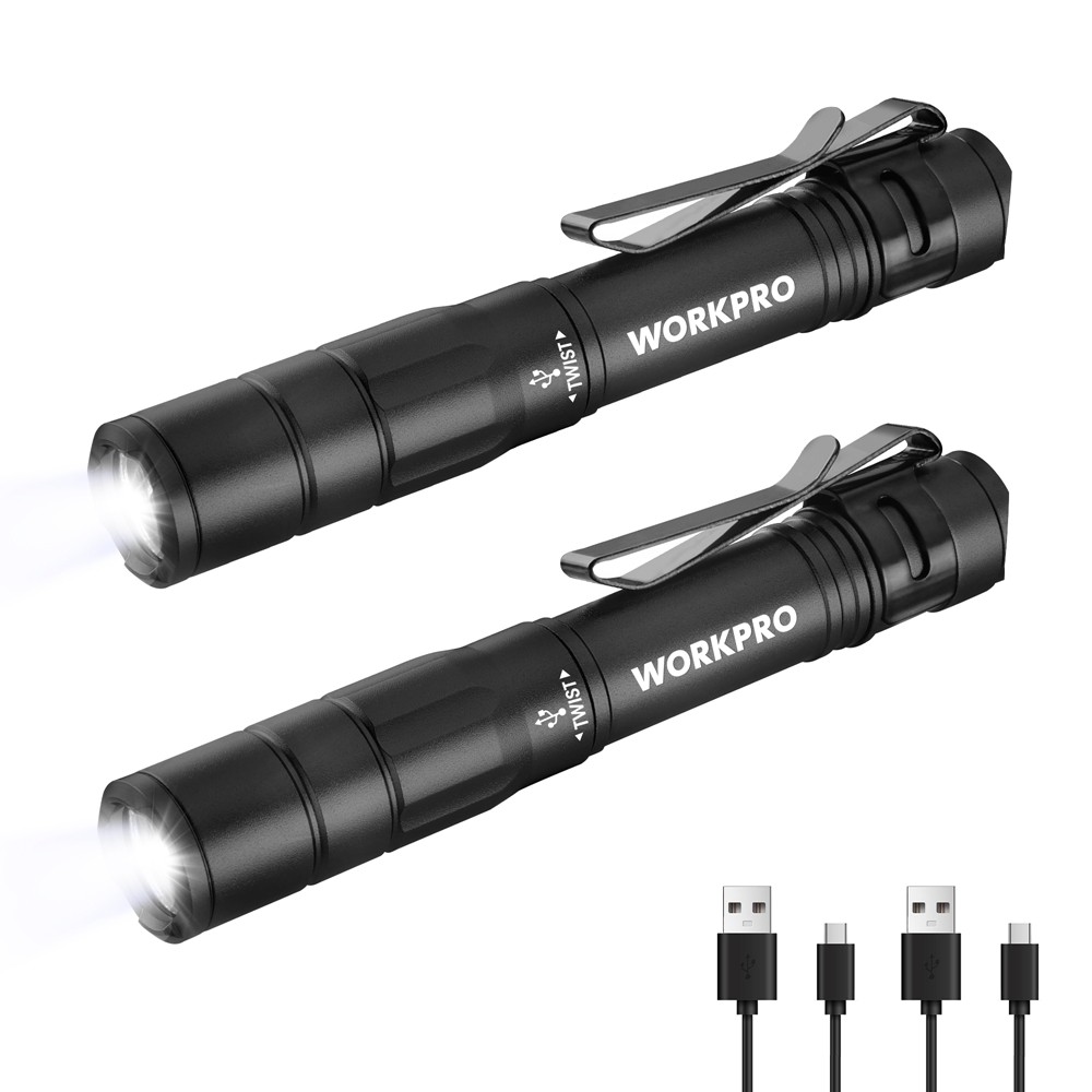 Rechargeable Pen Light, Mini Flashlight 2 Pack Pocket Flashlight 2 x USB C Cable