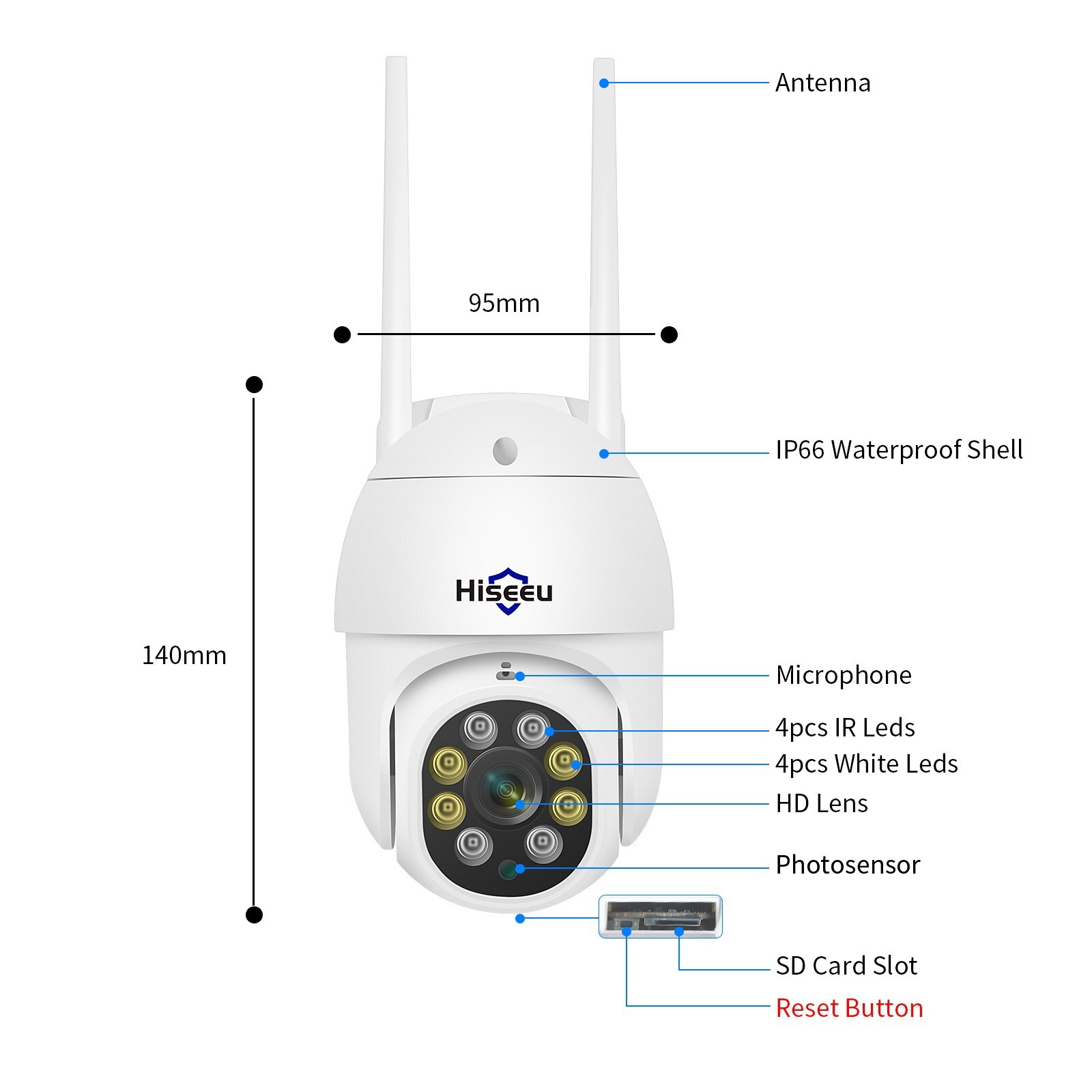 Hiseeu 5MP Full color night vision Motion Detection PTZ WIFI Security Camera