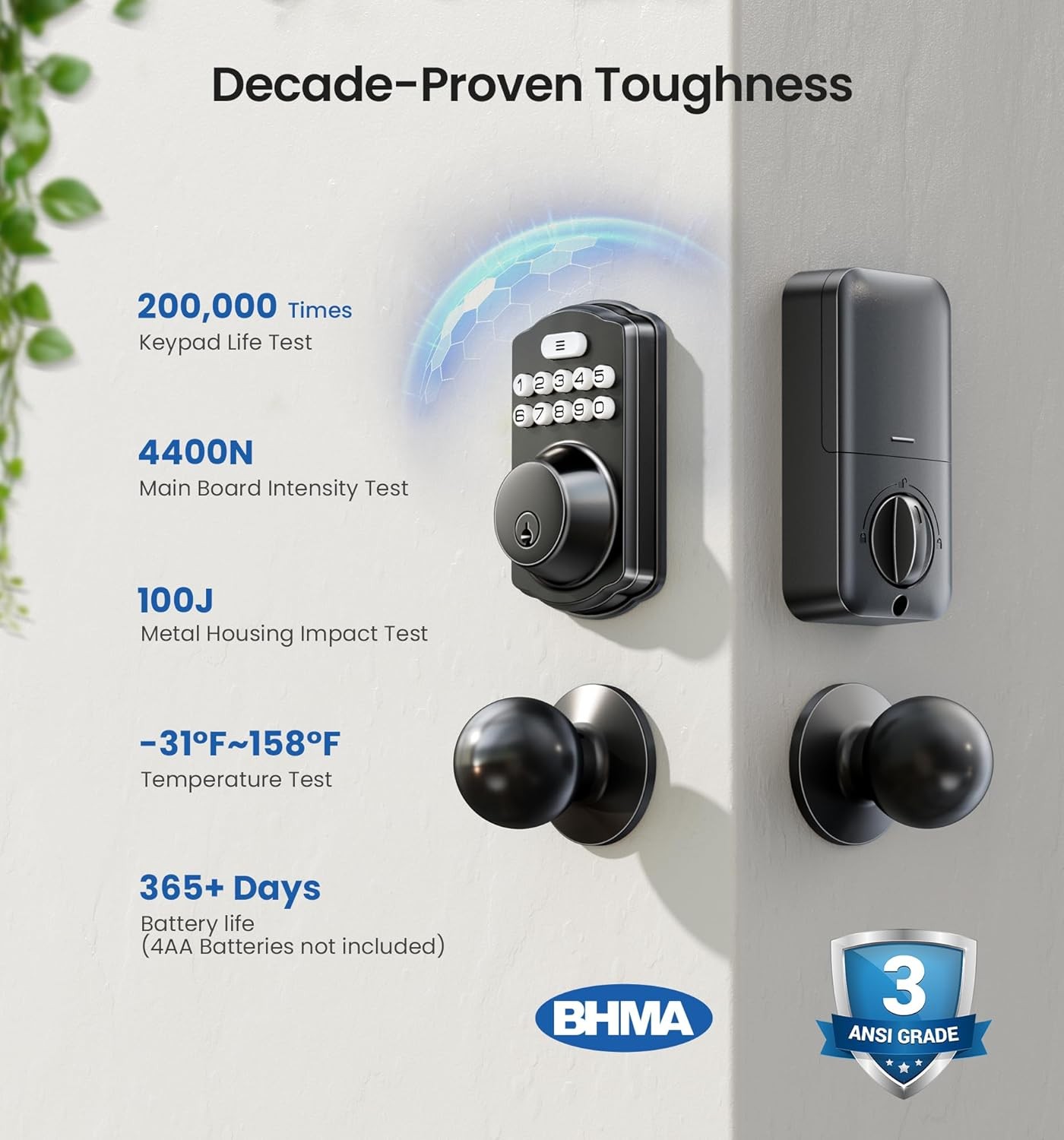 Keyless Entr DoorLock2 Knobs Electronic Backlit Keypad Deadbolt with Handle Set