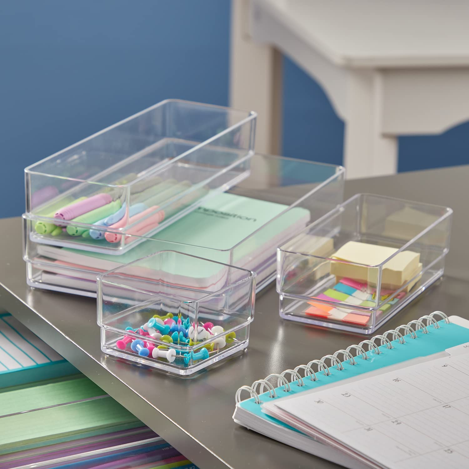 Simplesort 18-Piece Stackable Clear Drawer Organizer Set | Multi-Size Trays | Ma