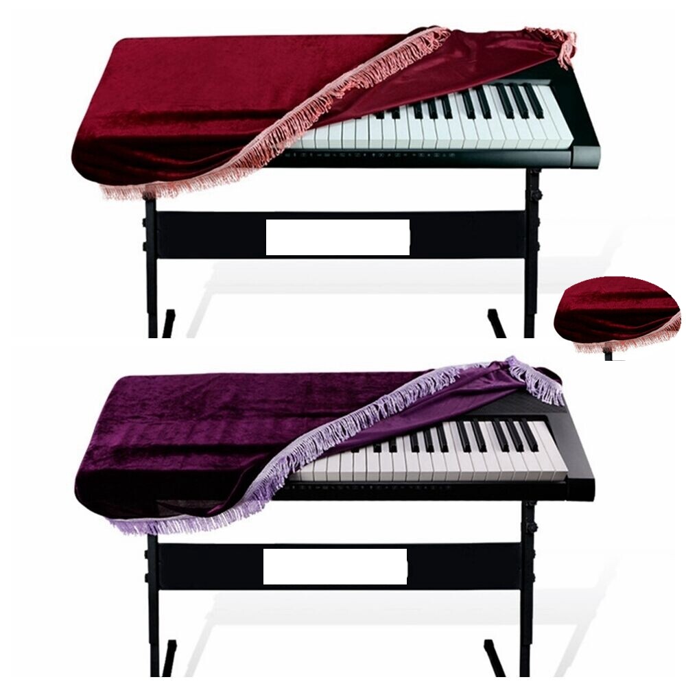 Keyboard Dust Cover Pleuche Tassel Storage Bag For 61 Key Piano Purple Burgundy