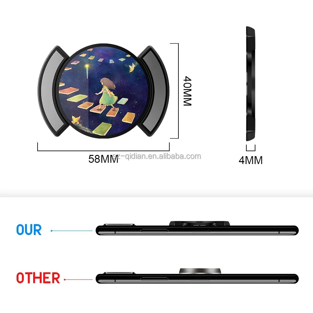 2pcs BLACK Universal Finger Phone Stand Grip Wireless Charging Compatible