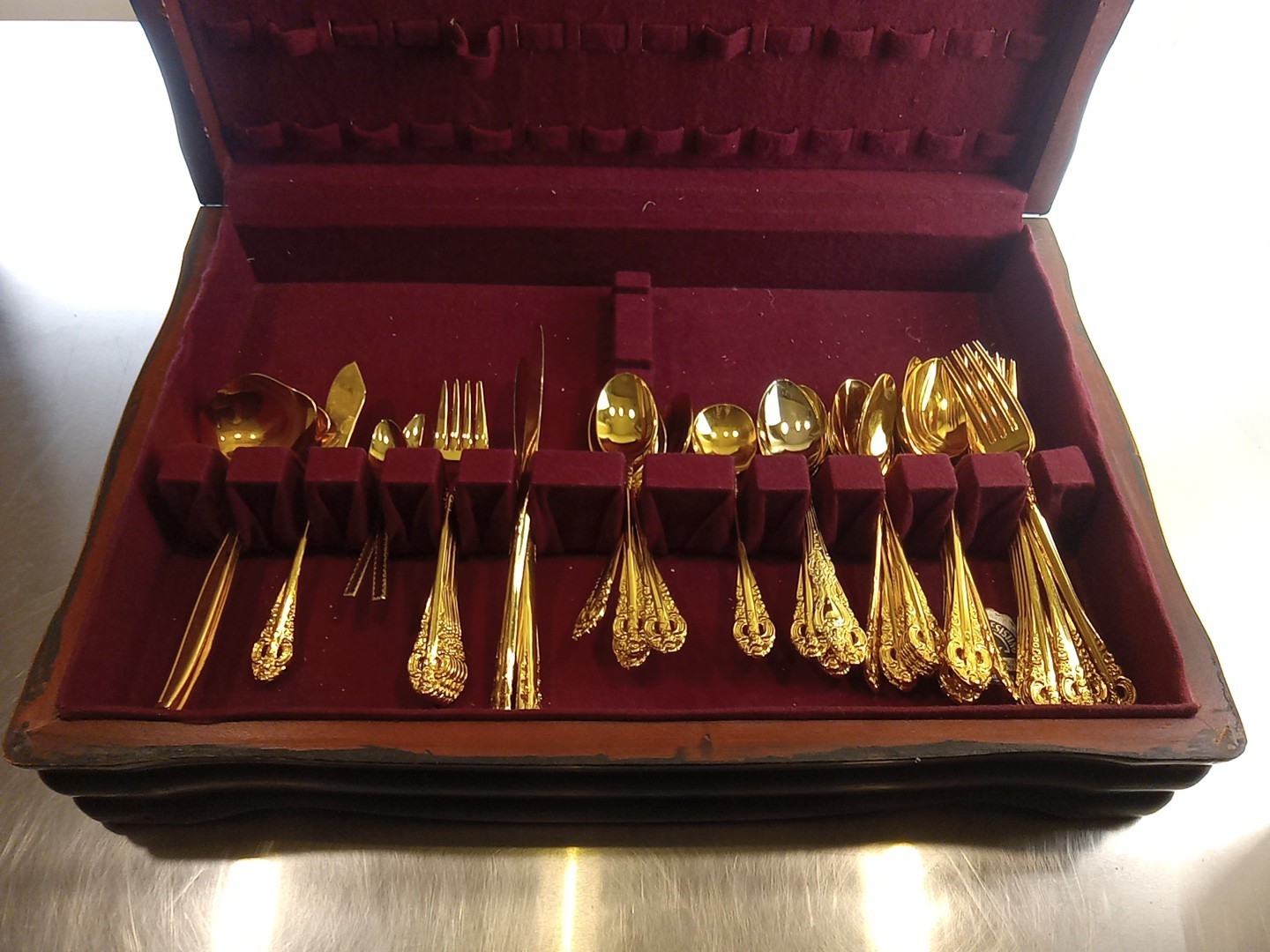 40+ pc National Golden Dynasty II Pierced Stainless Steel Flatware Set w Box