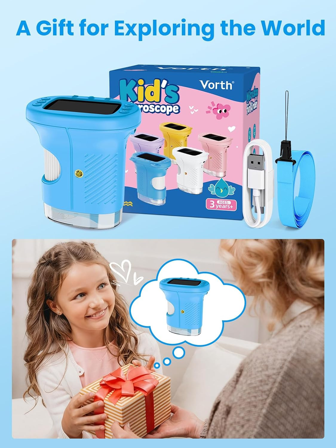Microscope for Kids, 2.4 Inch Digital Microscope with 1000X Magnification, Handh